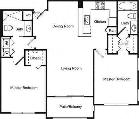 Floor plan for 2 beds, 2 baths, 1165 sqft
